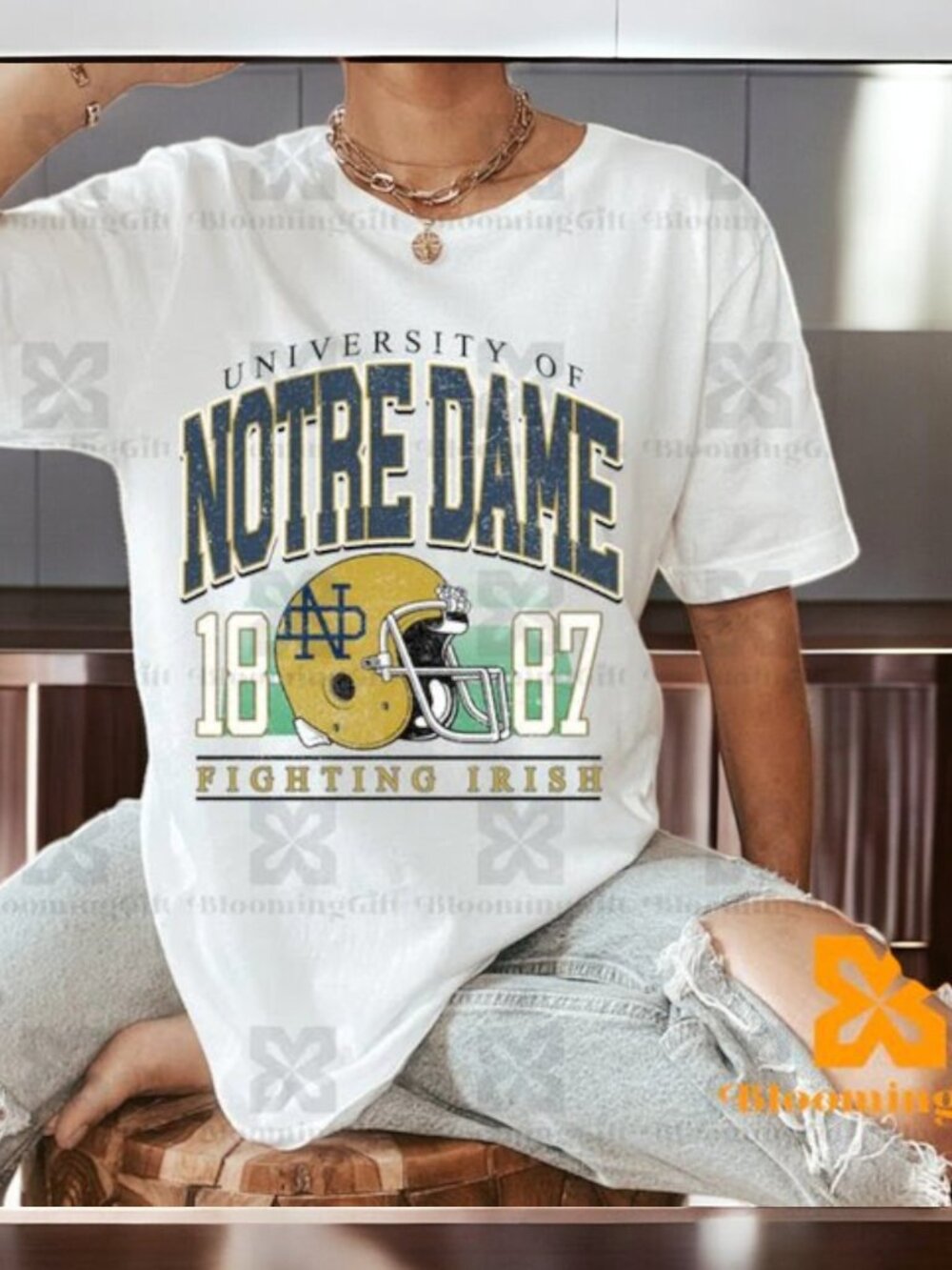 Retro Notre Dame Classic T-Shirt, Retro Football Pullover,College Football